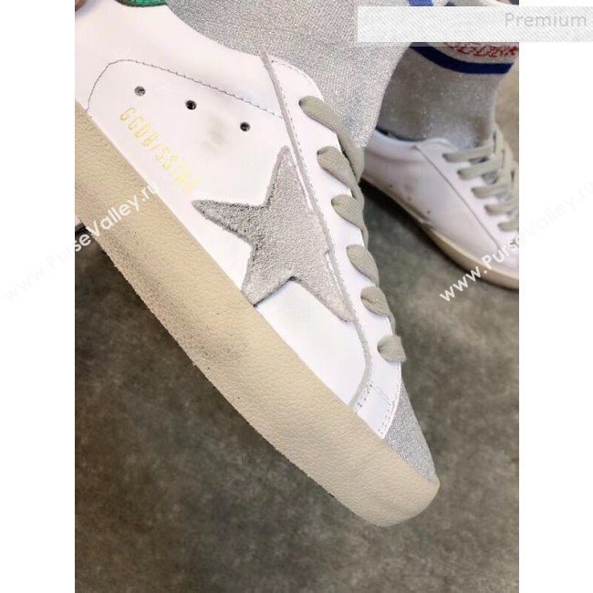 Golden Goose GGDB Calfskin Star Sock Sneaker Boots White/Silver/Green 2019 (JINGC-9091730)