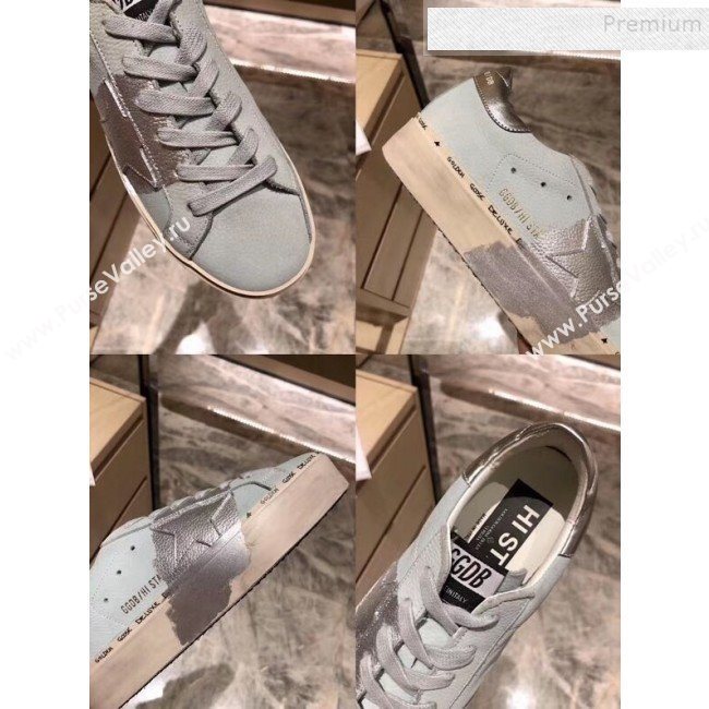 Golden Goose Hi Star Sneakers in Calfskin and Silver Leaf Light Grey 2019 (JINGC-9091734)