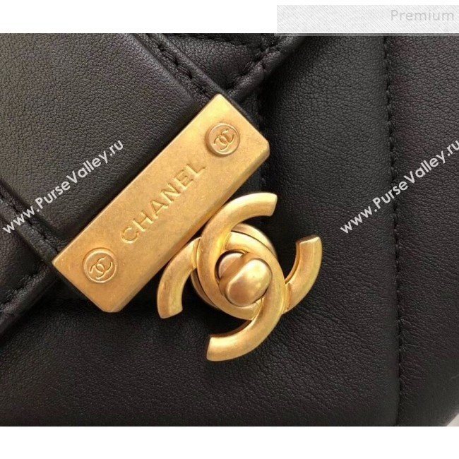 Chanel Quilted and Chevron Calfskin Flap Bag with Top Handle AS0804 Black 2019 (KAIS-9091703)