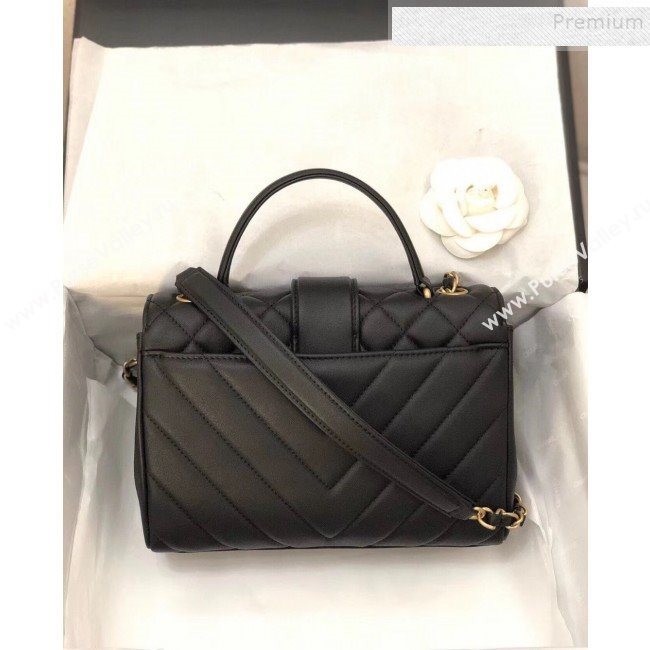 Chanel Quilted and Chevron Calfskin Flap Bag with Top Handle AS0804 Black 2019 (KAIS-9091703)