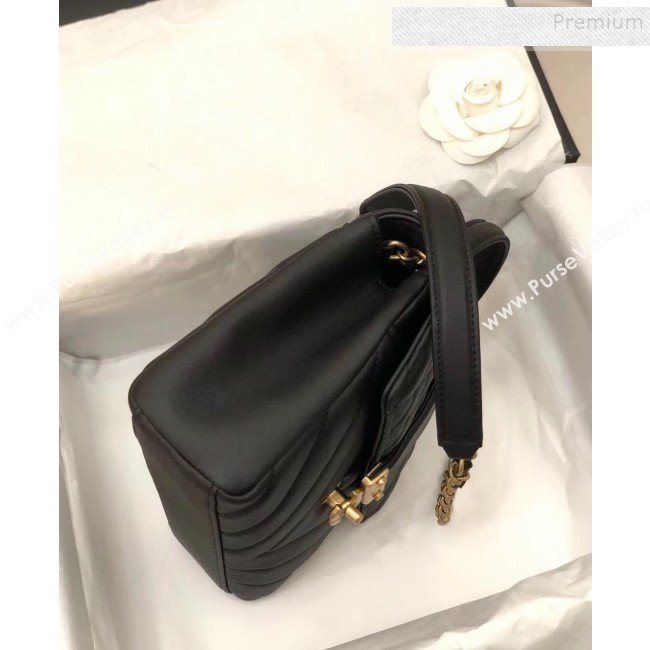 Chanel Quilted and Chevron Calfskin Flap Bag with Top Handle AS0804 Black 2019 (KAIS-9091703)