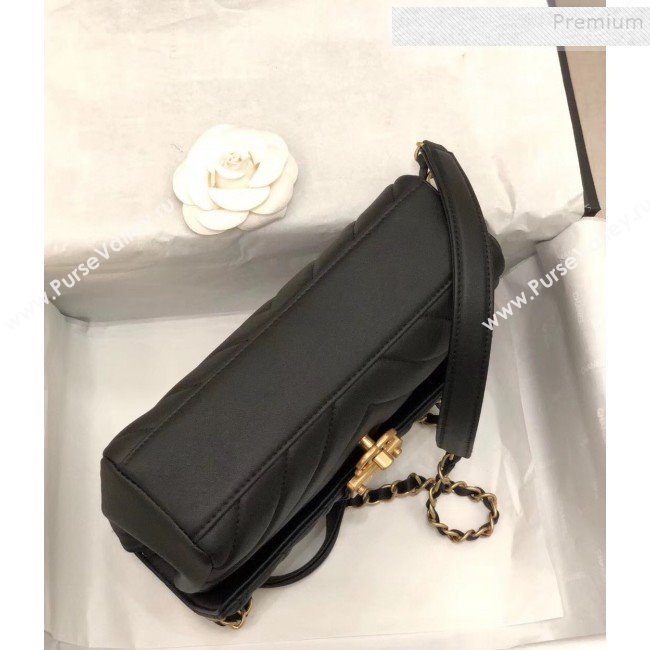 Chanel Quilted and Chevron Calfskin Flap Bag with Top Handle AS0804 Black 2019 (KAIS-9091703)