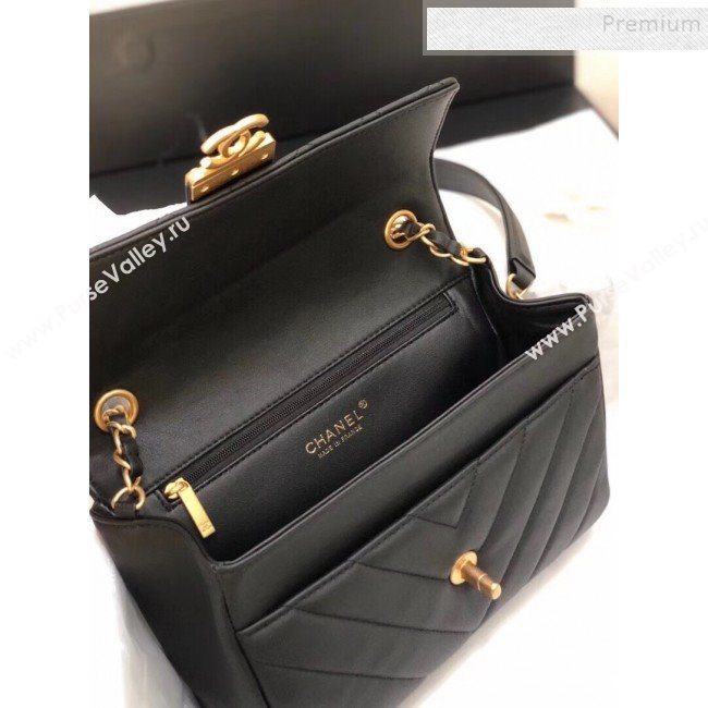 Chanel Quilted and Chevron Calfskin Flap Bag with Top Handle AS0804 Black 2019 (KAIS-9091703)