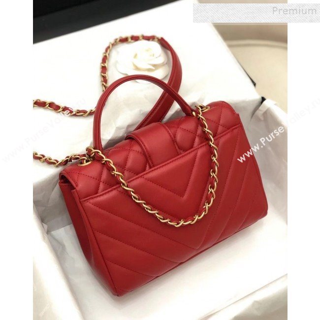 Chanel Quilted and Chevron Calfskin Flap Bag with Top Handle AS0804 Red 2019 (KAIS-9091704)