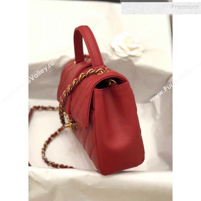 Chanel Quilted and Chevron Calfskin Flap Bag with Top Handle AS0804 Red 2019 (KAIS-9091704)