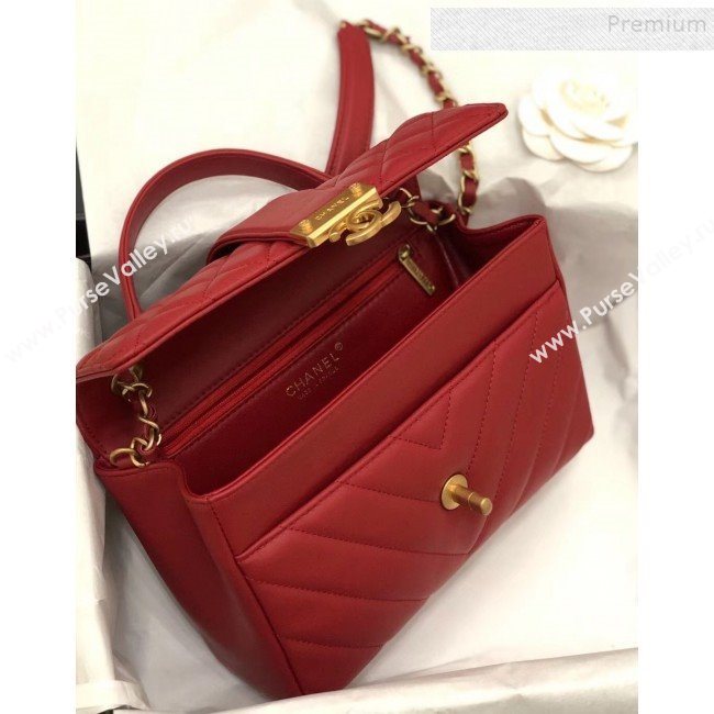 Chanel Quilted and Chevron Calfskin Flap Bag with Top Handle AS0804 Red 2019 (KAIS-9091704)