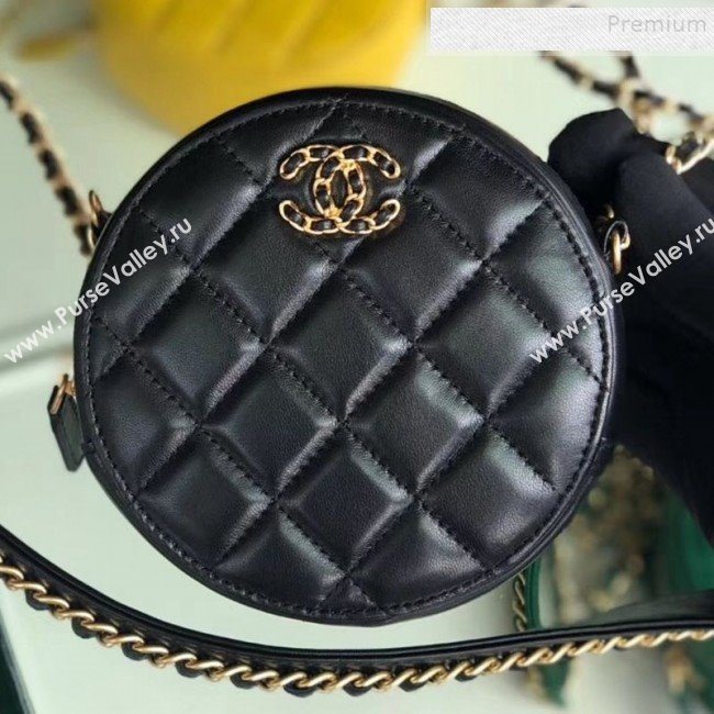 Chanel Quilted Lambskin Chain CC Round Clutch with Chain AP0725 Black 2019 (KAIS-9091712)