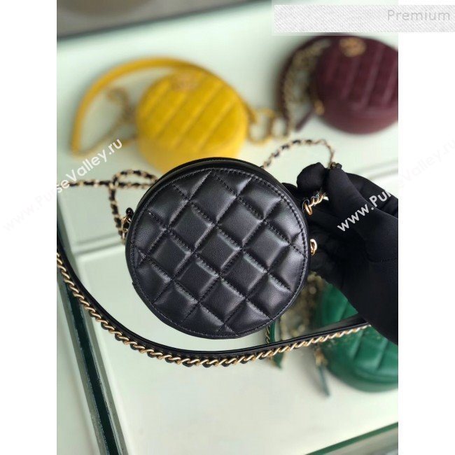 Chanel Quilted Lambskin Chain CC Round Clutch with Chain AP0725 Black 2019 (KAIS-9091712)