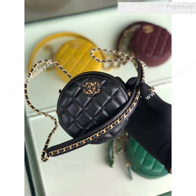 Chanel Quilted Lambskin Chain CC Round Clutch with Chain AP0725 Black 2019 (KAIS-9091712)