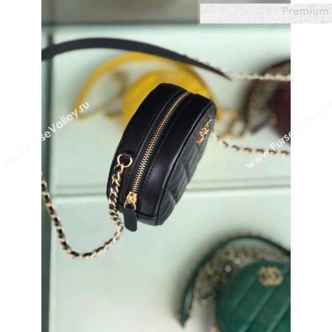 Chanel Quilted Lambskin Chain CC Round Clutch with Chain AP0725 Black 2019 (KAIS-9091712)