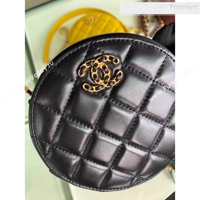 Chanel Quilted Lambskin Chain CC Round Clutch with Chain AP0725 Black 2019 (KAIS-9091712)