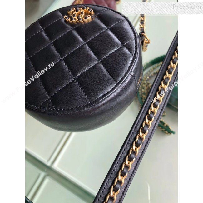 Chanel Quilted Lambskin Chain CC Round Clutch with Chain AP0725 Black 2019 (KAIS-9091712)