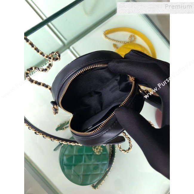 Chanel Quilted Lambskin Chain CC Round Clutch with Chain AP0725 Black 2019 (KAIS-9091712)