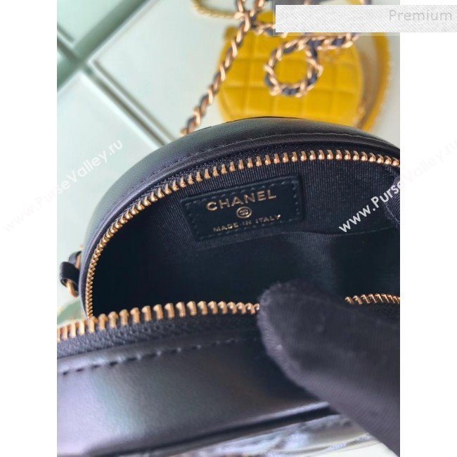 Chanel Quilted Lambskin Chain CC Round Clutch with Chain AP0725 Black 2019 (KAIS-9091712)