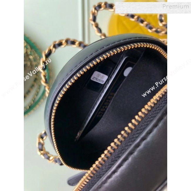 Chanel Quilted Lambskin Chain CC Round Clutch with Chain AP0725 Black 2019 (KAIS-9091712)