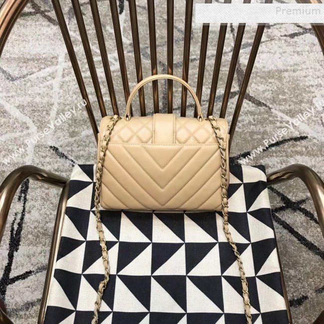 Chanel Quilted and Chevron Calfskin Flap Bag with Top Handle AS0804 Beige 2019 (JDH-9091706)
