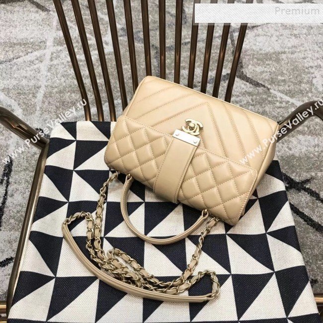 Chanel Quilted and Chevron Calfskin Flap Bag with Top Handle AS0804 Beige 2019 (JDH-9091706)
