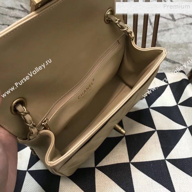 Chanel Quilted and Chevron Calfskin Flap Bag with Top Handle AS0804 Beige 2019 (JDH-9091706)