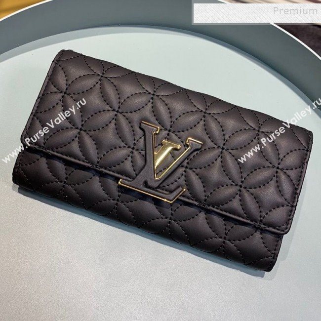 Louis Vuitton Capucines Bloom Lambskin Long Flap Wallet M68590 Black 2019 (LVSJ-9091805)