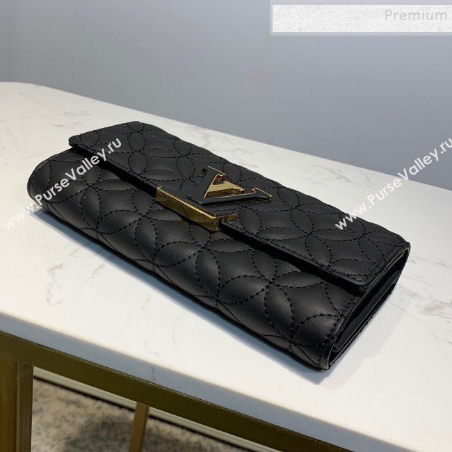 Louis Vuitton Capucines Bloom Lambskin Long Flap Wallet M68590 Black 2019 (LVSJ-9091805)