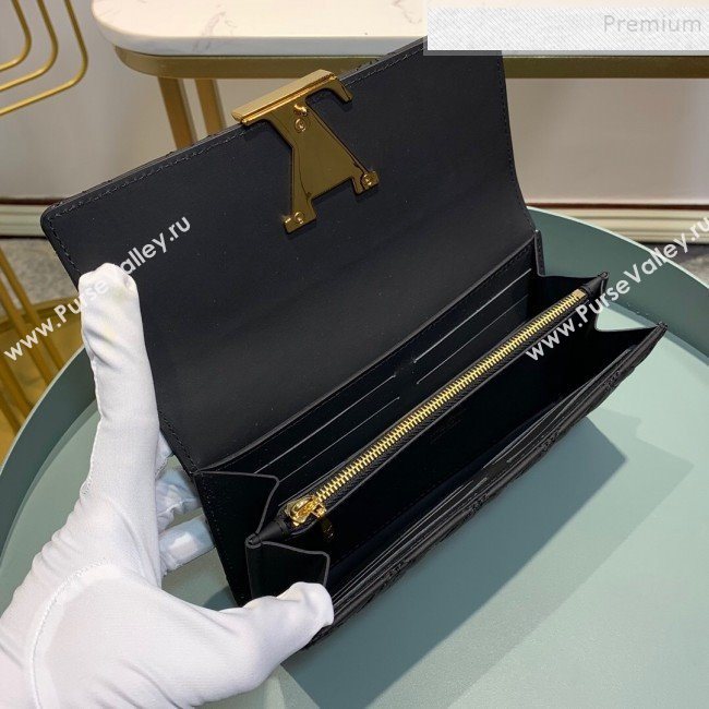 Louis Vuitton Capucines Bloom Lambskin Long Flap Wallet M68590 Black 2019 (LVSJ-9091805)