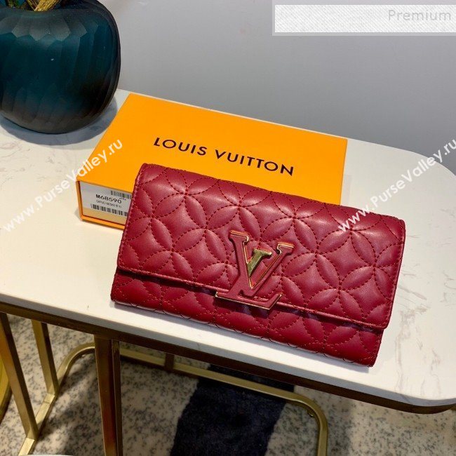 Louis Vuitton Capucines Bloom Lambskin Long Flap Wallet M68590 Dark Red 2019 (LVSJ-9091807)