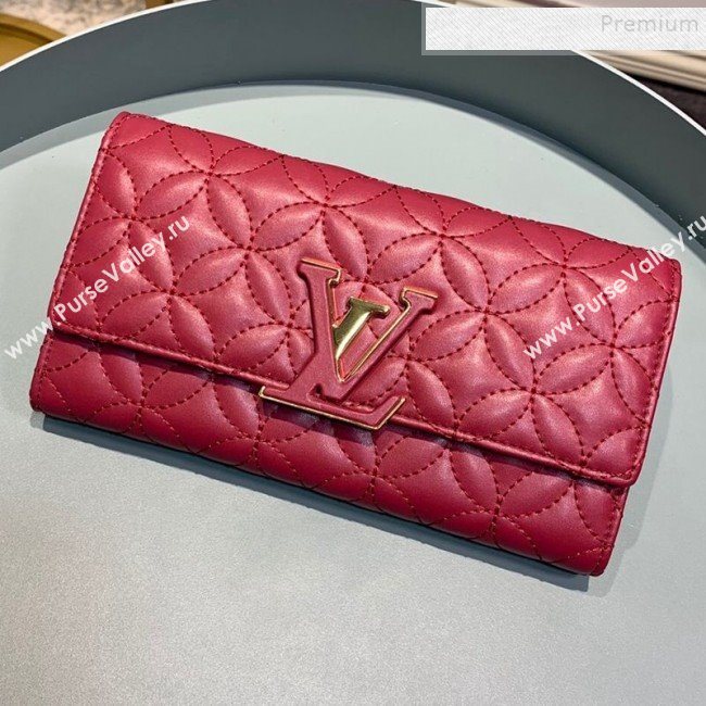 Louis Vuitton Capucines Bloom Lambskin Long Flap Wallet M68590 Dark Red 2019 (LVSJ-9091807)