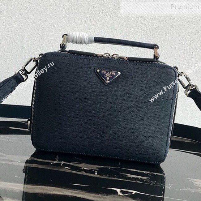 Prada Mens Saffiano Leather Square Bandoleer Shoulder Bag 2VH069 Navy Blue 2019 (PYZ-9091834)