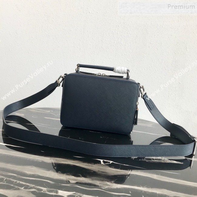 Prada Mens Saffiano Leather Square Bandoleer Shoulder Bag 2VH069 Navy Blue 2019 (PYZ-9091834)