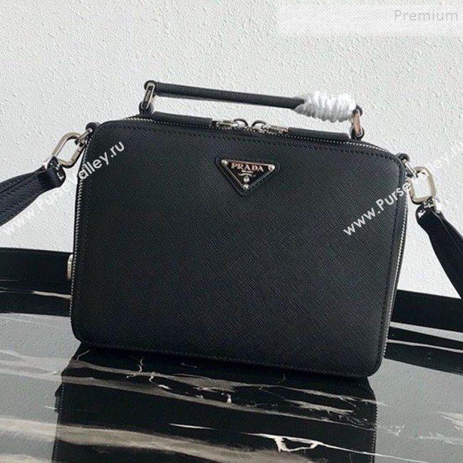 Prada Mens Saffiano Leather Square Bandoleer Shoulder Bag 2VH069 Black 2019 (PYZ-9091835)