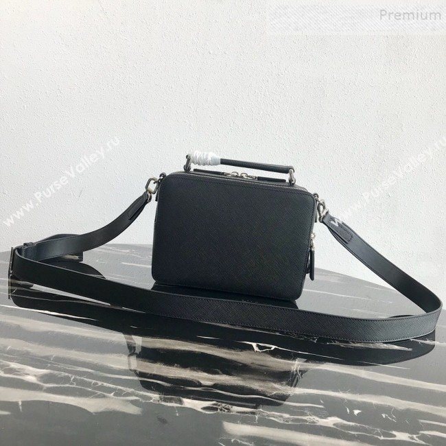 Prada Mens Saffiano Leather Square Bandoleer Shoulder Bag 2VH069 Black 2019 (PYZ-9091835)