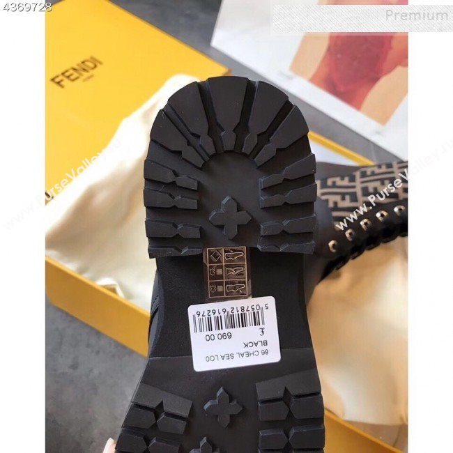 Fendi Calfskin and Knit Stretch Sock Lace-up Flat Short Boots Coffee 2019 (EM-9091914)