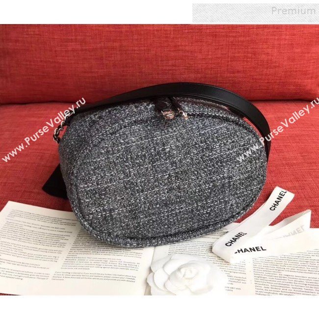 Chanel Fabric Logo Print Small Drawstring Bucket Bag Black 2019 (XING-9092110)