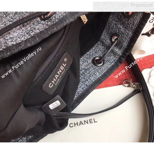 Chanel Fabric Logo Print Small Drawstring Bucket Bag Black 2019 (XING-9092110)