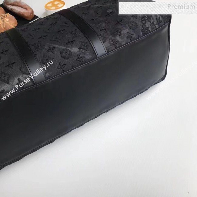 Louis Vuitton Mens Keepall Bandoulière 50 Monogram Embroidered Mesh Travel Bag M53971 Black 2019 (FANG-9092115)