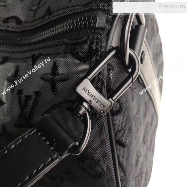 Louis Vuitton Mens Keepall Bandoulière 50 Monogram Embroidered Mesh Travel Bag M53971 Black 2019 (FANG-9092115)