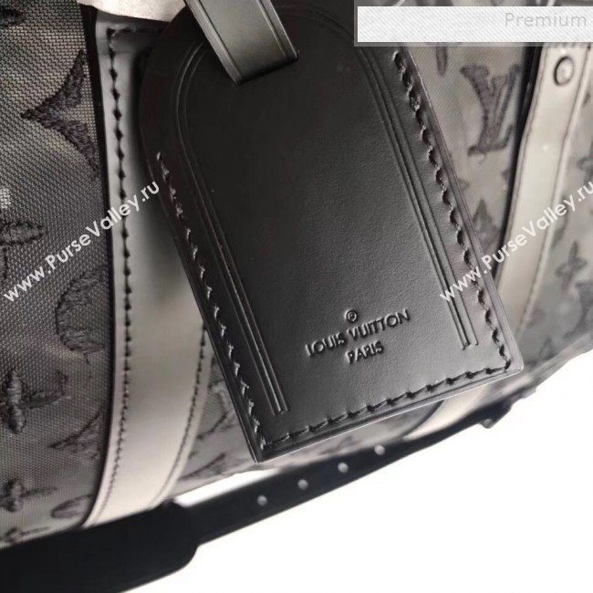 Louis Vuitton Mens Keepall Bandoulière 50 Monogram Embroidered Mesh Travel Bag M53971 Black 2019 (FANG-9092115)