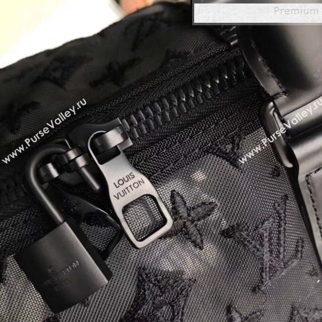 Louis Vuitton Mens Keepall Bandoulière 50 Monogram Embroidered Mesh Travel Bag M53971 Black 2019 (FANG-9092115)