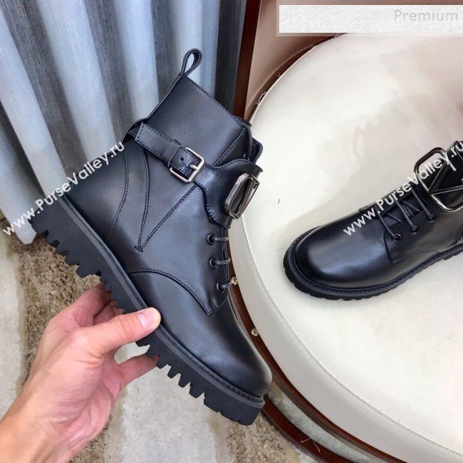 Valentino Calfskin VLogo Buckle Short Boots Black 2019 (HUANGZ-9091921)