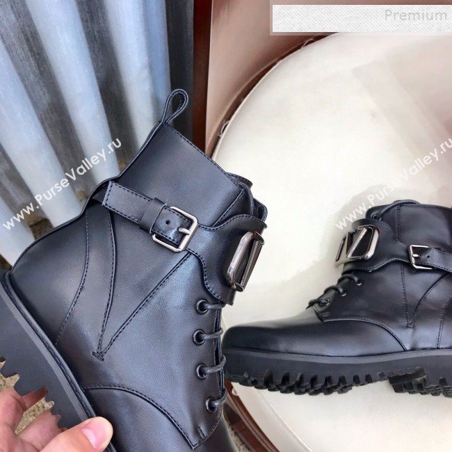 Valentino Calfskin VLogo Buckle Short Boots Black 2019 (HUANGZ-9091921)