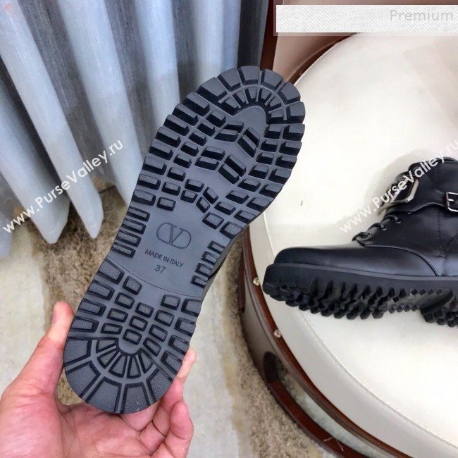 Valentino Calfskin VLogo Buckle Short Boots Black 2019 (HUANGZ-9091921)