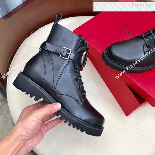Valentino Calfskin VLogo Buckle Short Boots Black 2019 (HUANGZ-9091921)