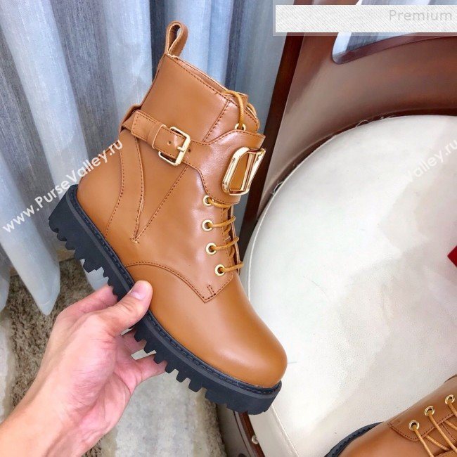 Valentino Calfskin VLogo Buckle Short Boots Brown 2019 (HUANGZ-9091922)