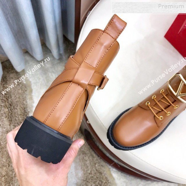 Valentino Calfskin VLogo Buckle Short Boots Brown 2019 (HUANGZ-9091922)