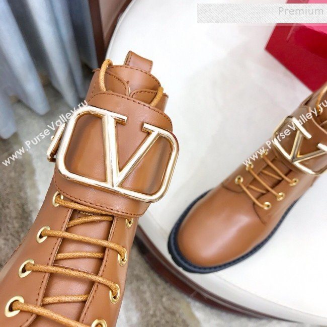 Valentino Calfskin VLogo Buckle Short Boots Brown 2019 (HUANGZ-9091922)