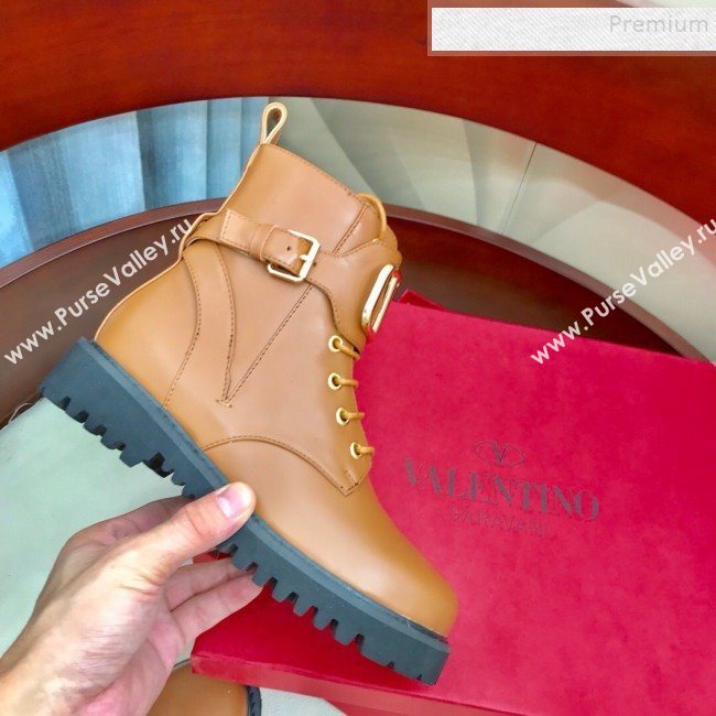 Valentino Calfskin VLogo Buckle Short Boots Brown 2019 (HUANGZ-9091922)