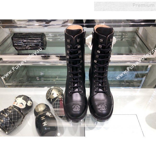 Chanel Calfskin Mid-High Flat Boots G34953 Black 2019 (XO-9091923)