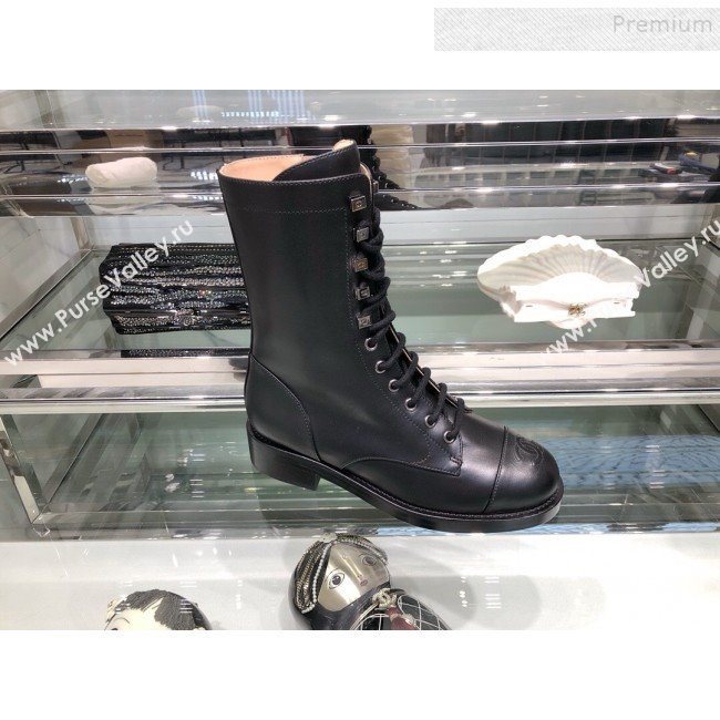 Chanel Calfskin Mid-High Flat Boots G34953 Black 2019 (XO-9091923)