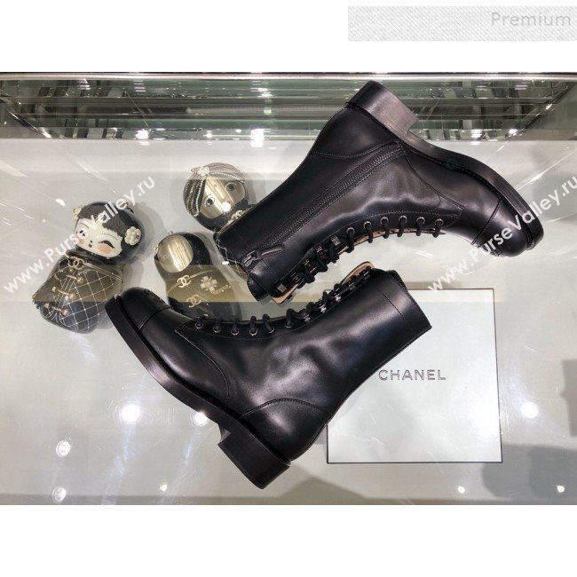 Chanel Calfskin Mid-High Flat Boots G34953 Black 2019 (XO-9091923)