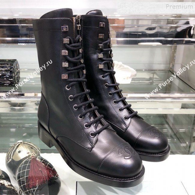 Chanel Calfskin Mid-High Flat Boots G34953 Black 2019 (XO-9091923)